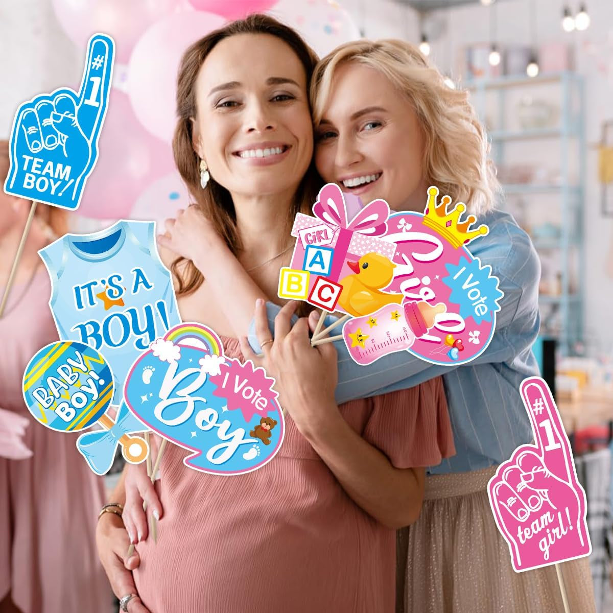 Party photo props for boy or girl reveal celebrations