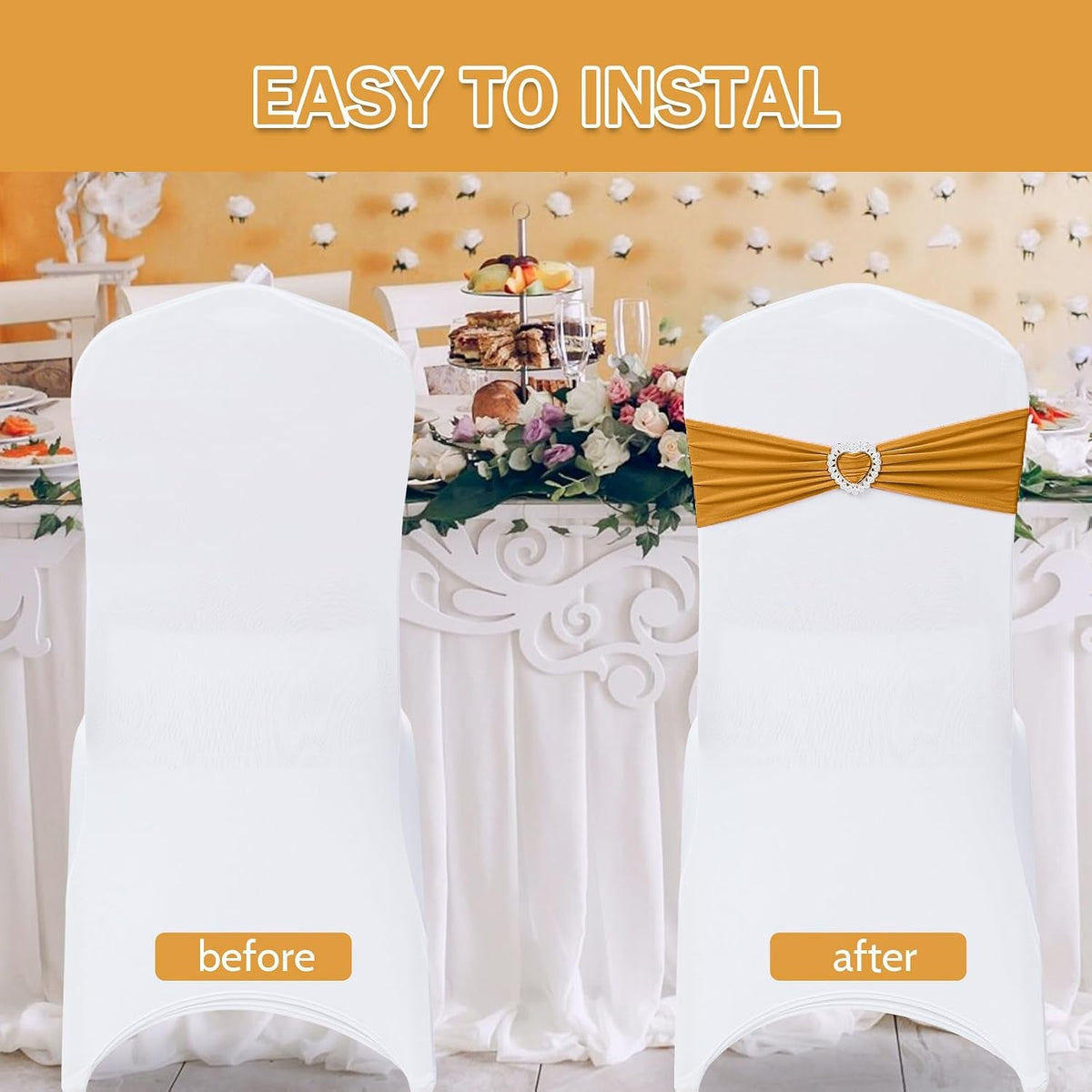 Gold chair bands for banquet and dining chairs