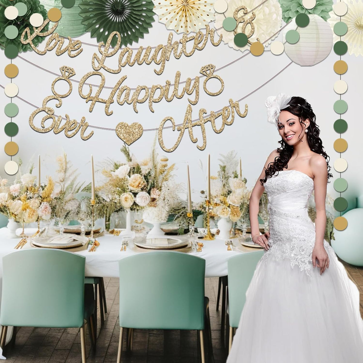 Sage green paper decorations for bridal showers
