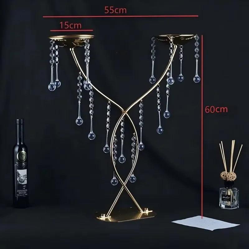 Gold wedding centerpiece flower stands with crystals