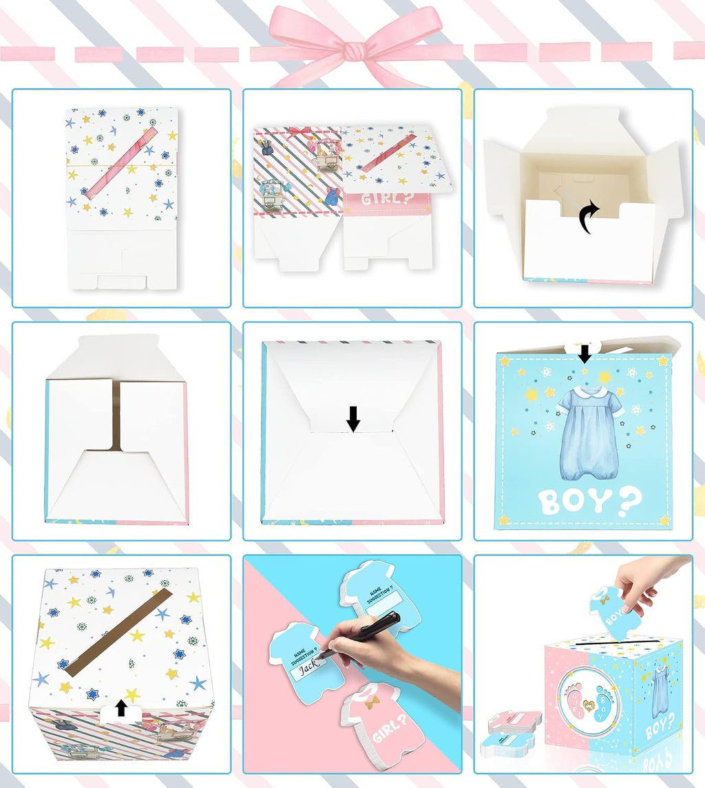 Voting box and cards for baby gender reveal