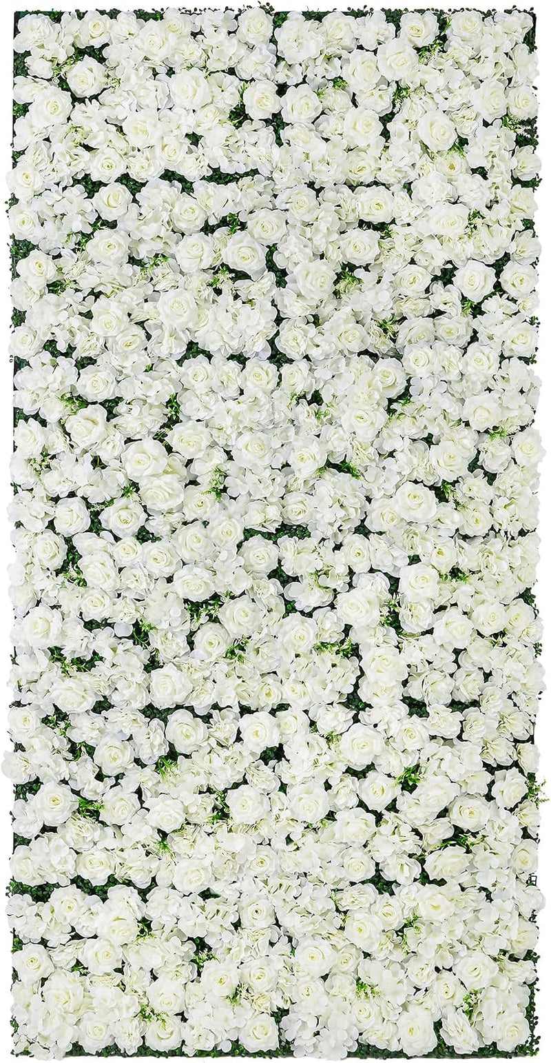 White artificial rose flower wall backdrop panels