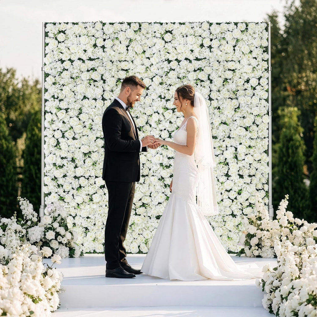 White floral wall panels for ceremony backdrops