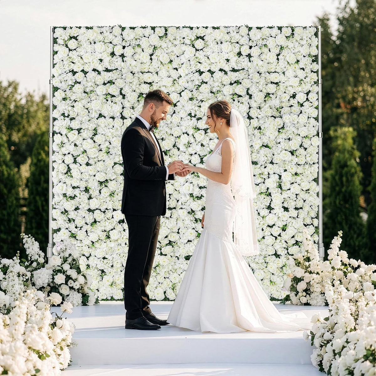 White floral wall panels for ceremony backdrops
