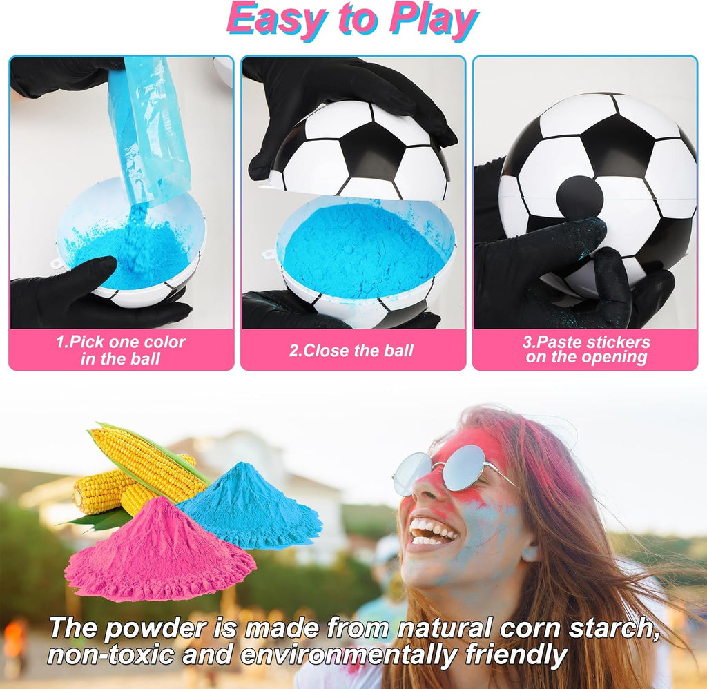 Pink and blue powder soccer reveal kit