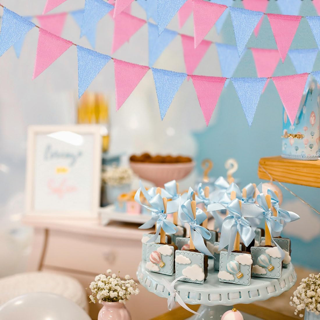 Pre-strung pennant banner for gender reveal décor