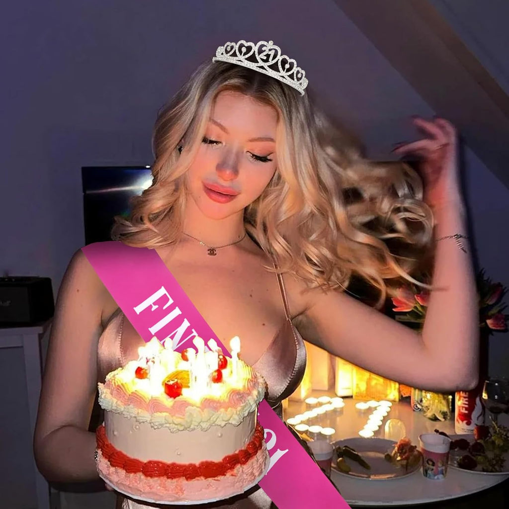 Rhinestone crown and sash for 21st birthday celebration