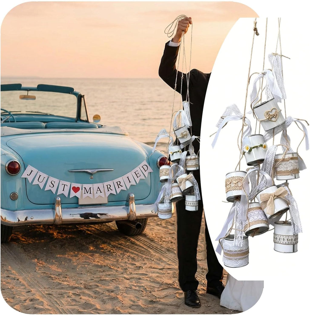Wedding car decoration kit with Just Married banner