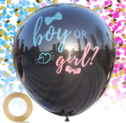 Black 36-inch gender reveal confetti balloons
