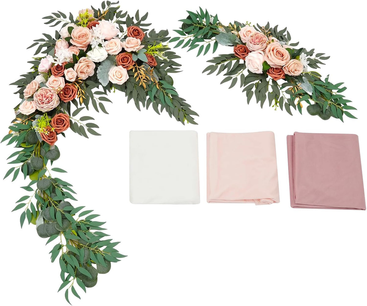 Five-piece pink floral and draping arch kit