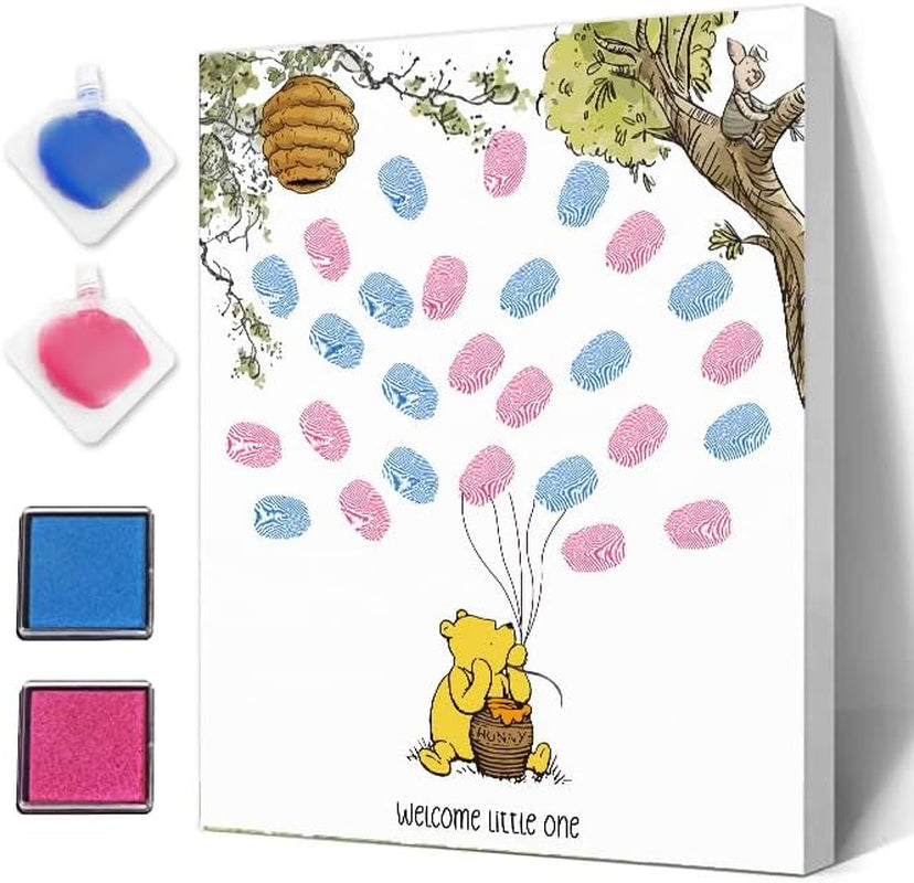 Bear-themed gender reveal fingerprint tree guest book