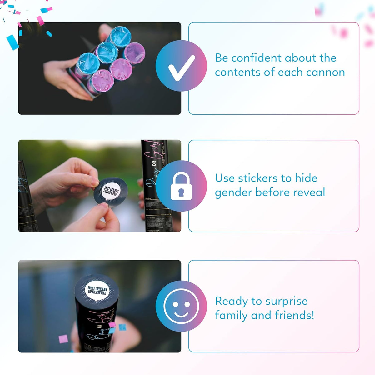 Gender reveal powder cannons for outdoor celebrations