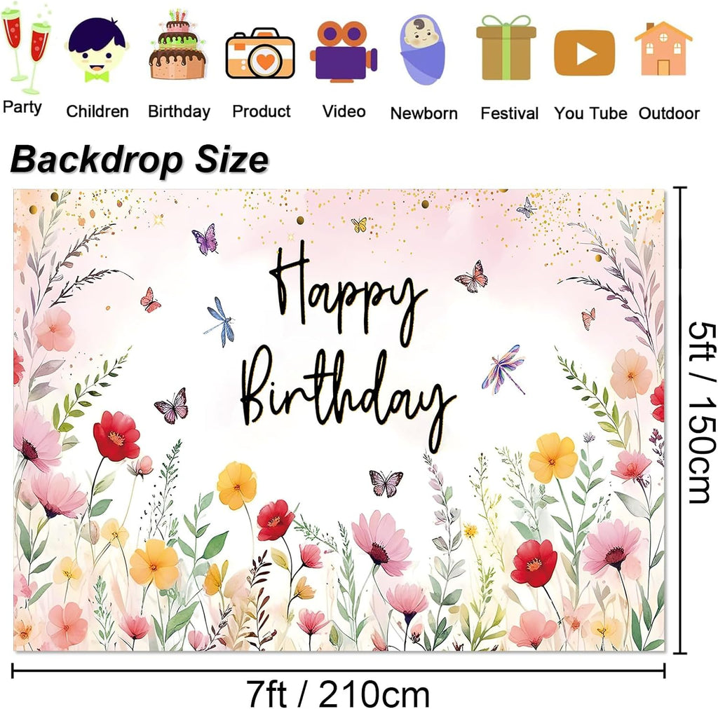 Reusable pink floral birthday photo backdrop