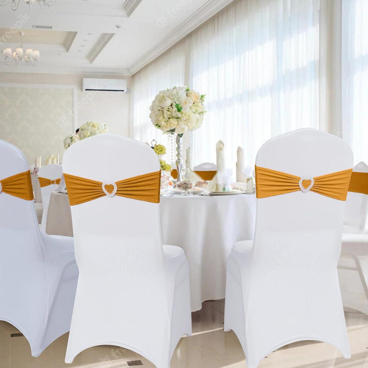 Gold chair sash set for wedding and banquet seating