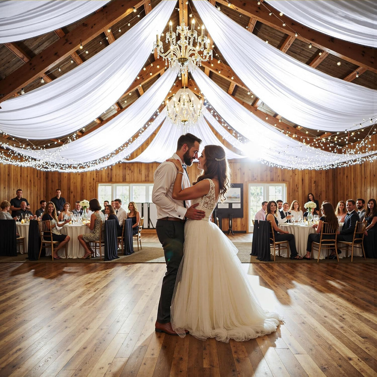 White party drapes for tents and event spaces
