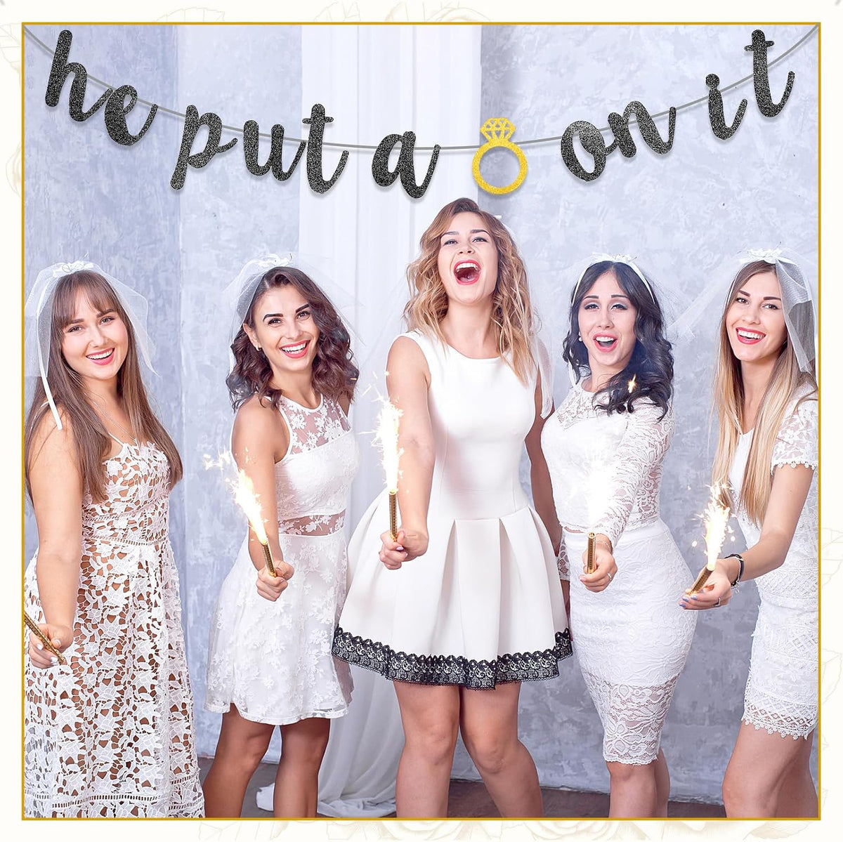 Black engagement banner for bachelorette and bridal parties
