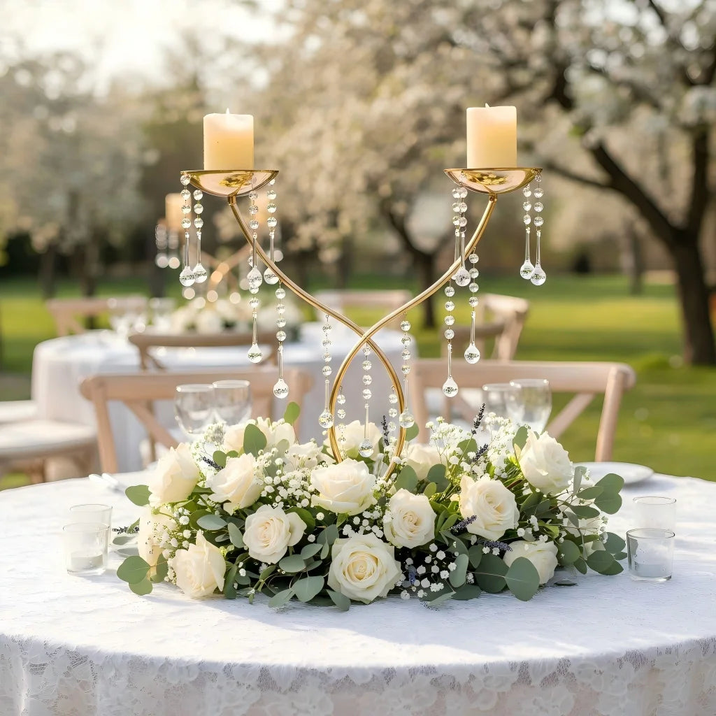 Hanging crystal centerpiece stands for event tables