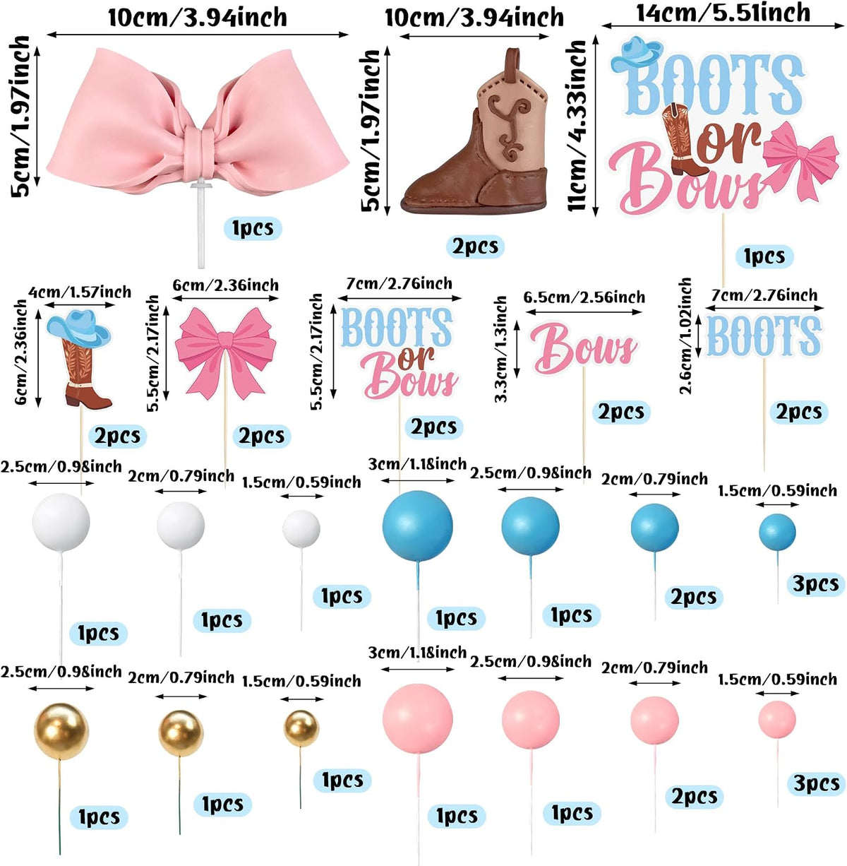 Pink and blue gender reveal cake toppers