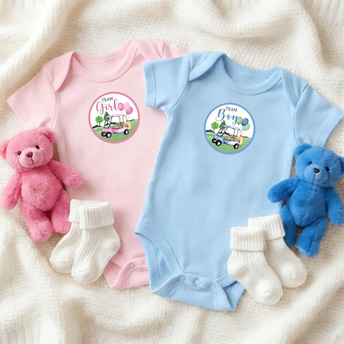Pink and blue golf baby shower sticker set