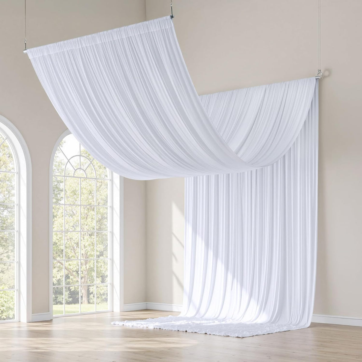 White ceiling draping panels for event décor
