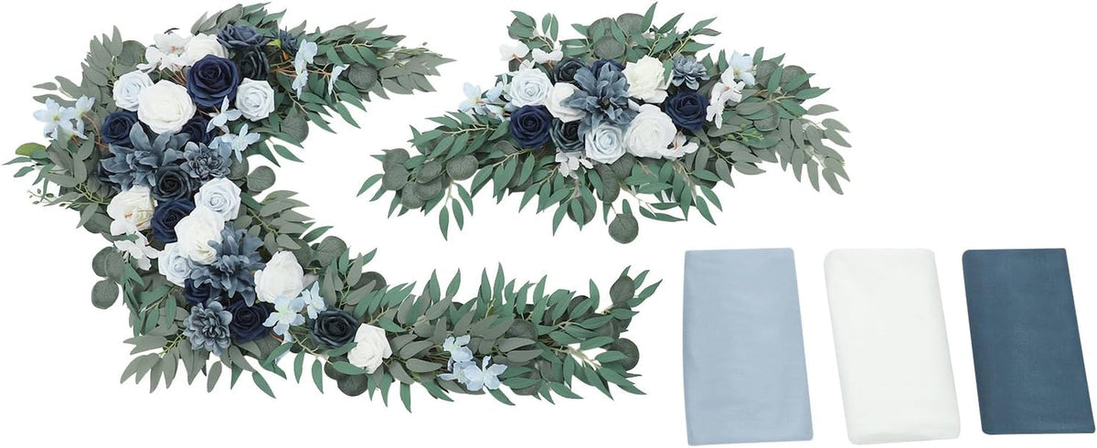 Five-piece blue floral and draping arch kit