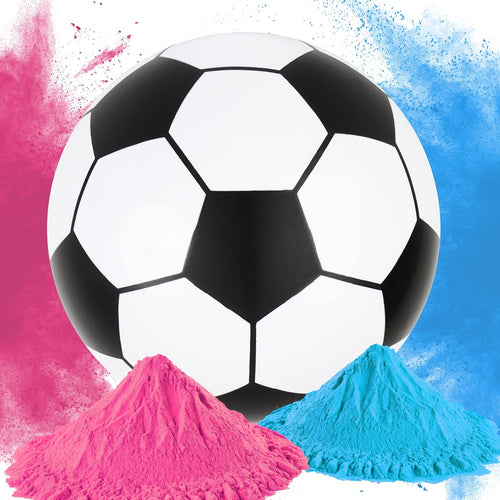 Gender reveal soccer ball with pink and blue powder