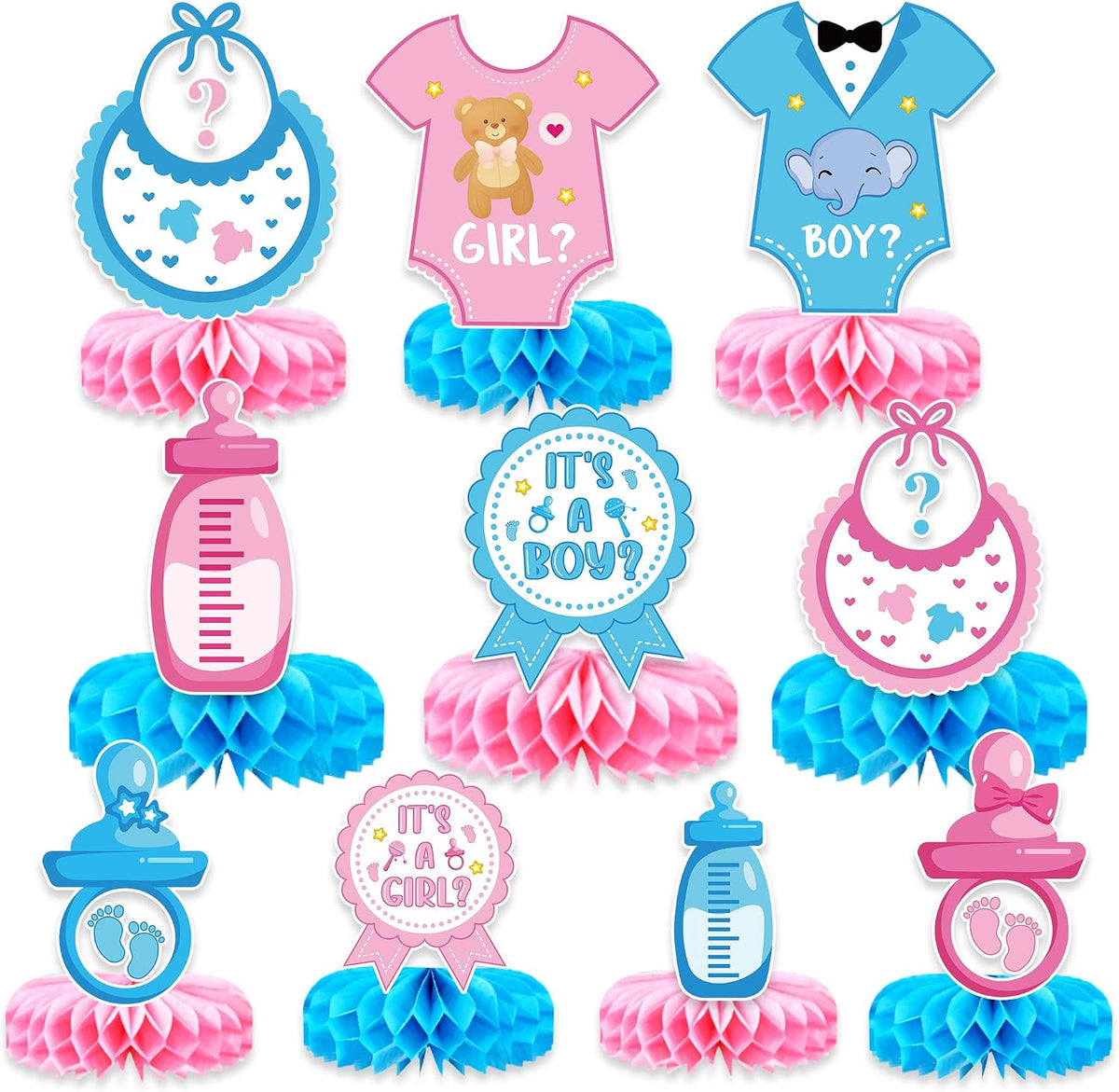 Pink and blue gender reveal table centerpieces