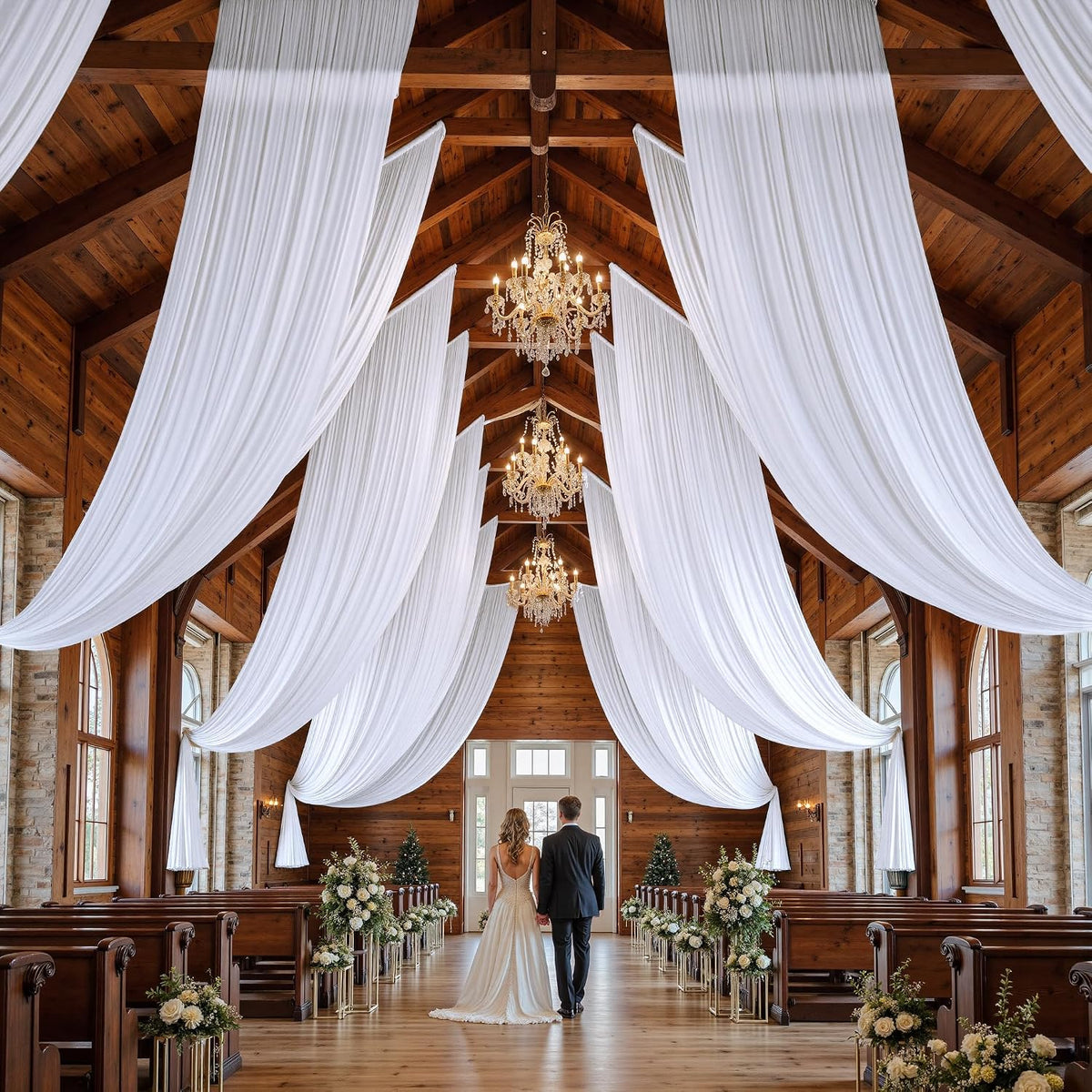 Reusable white polyester event draping panels