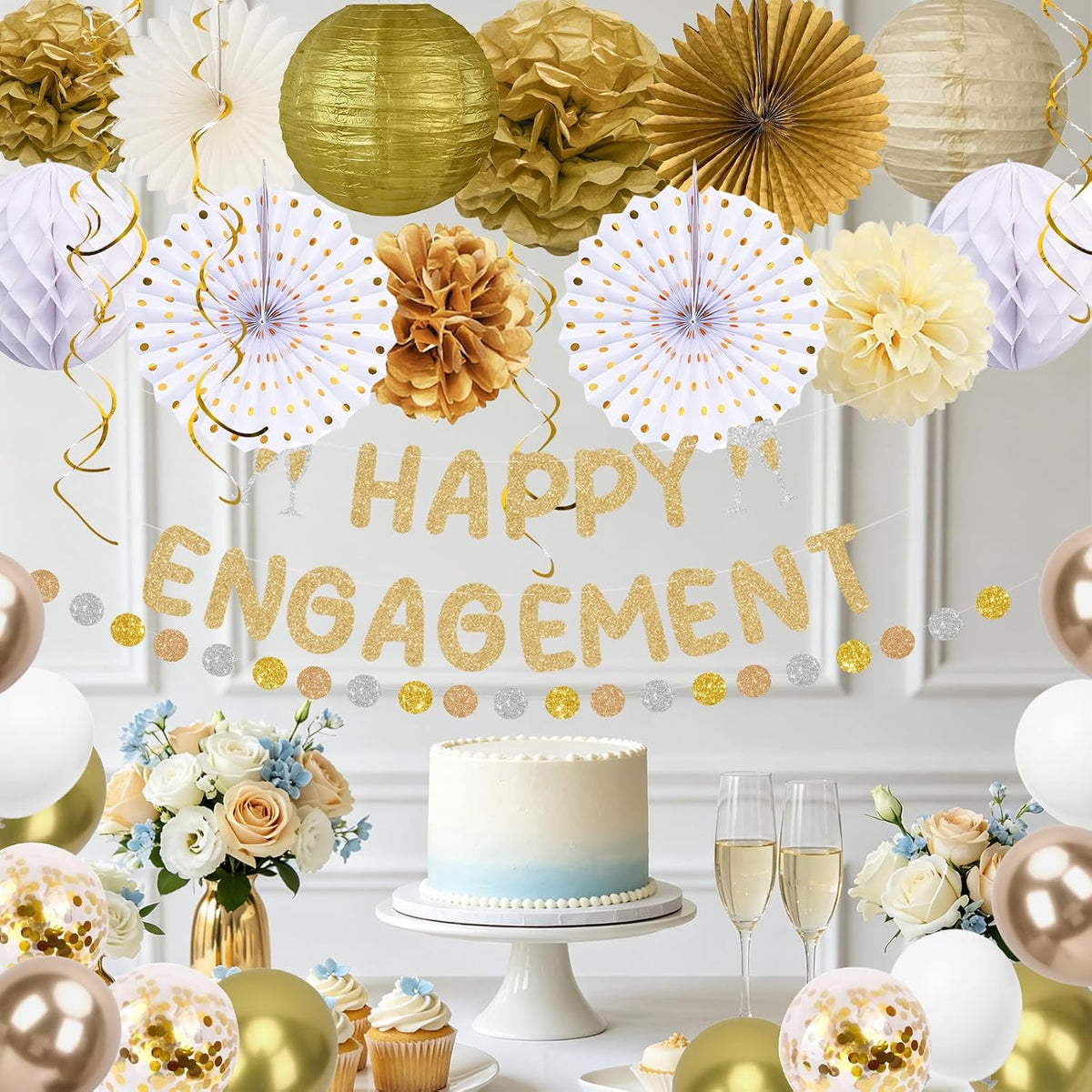 Champagne gold party backdrop decorations for engagements