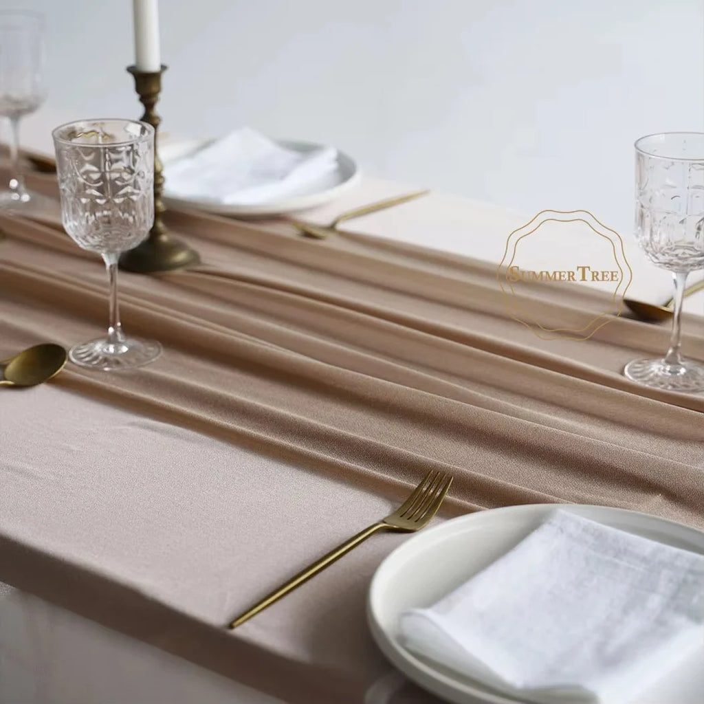 Flowing khaki table runner for dessert and dining tables