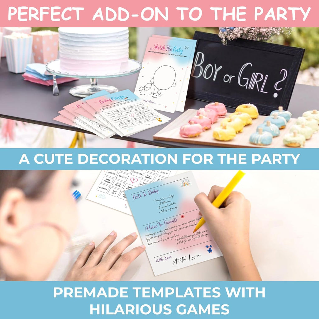Gender reveal game set with 75 cards