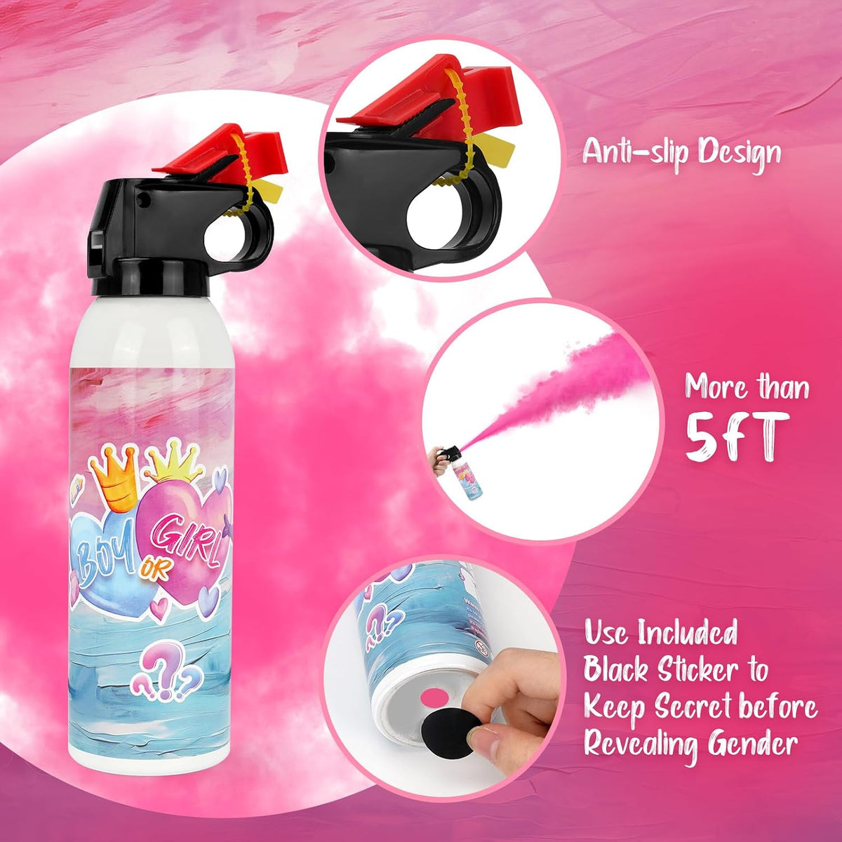 Two-pack pink gender reveal powder canisters