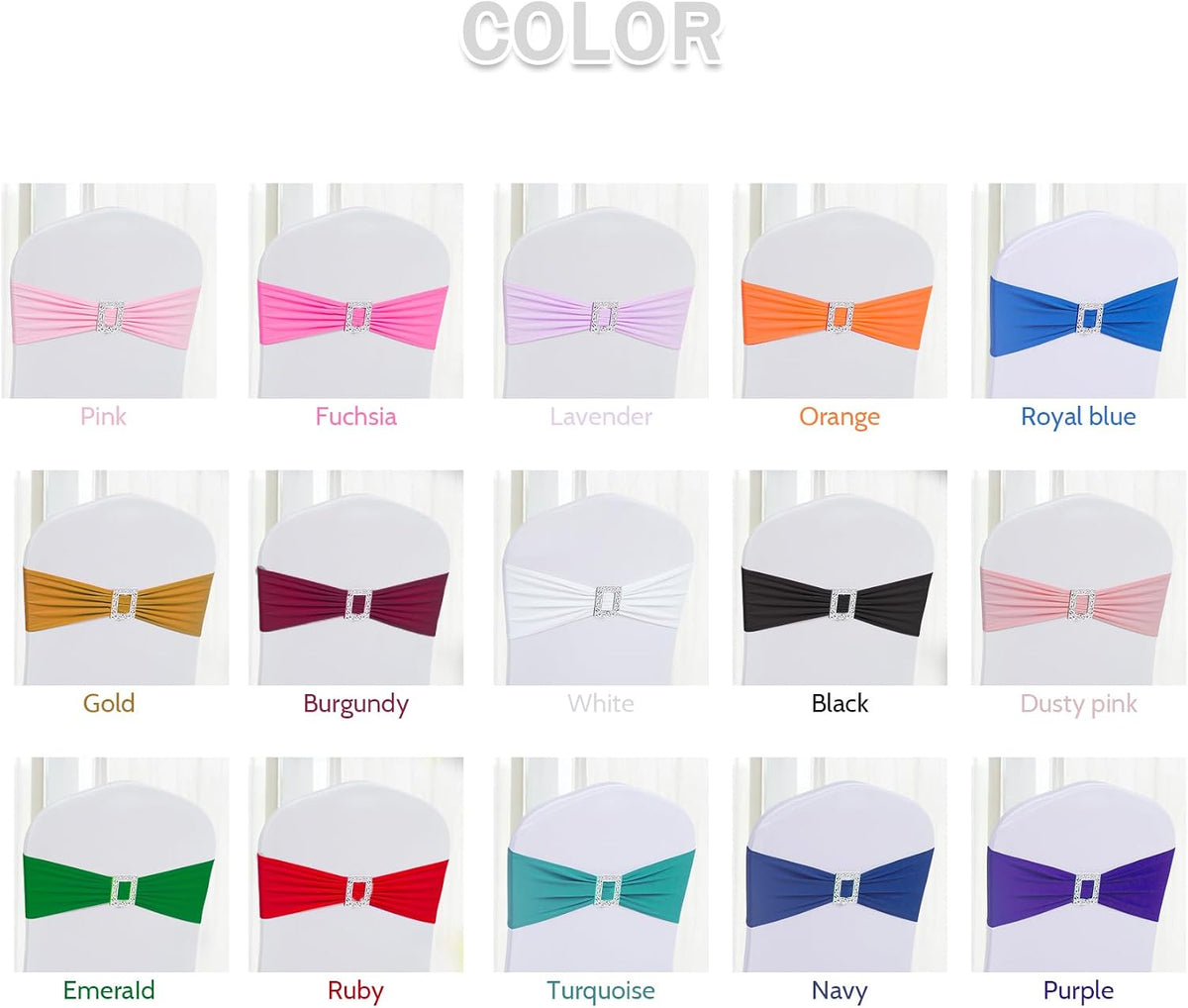 Reusable black spandex chair sashes for event décor
