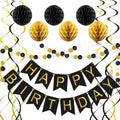 Black and gold happy birthday decoration set