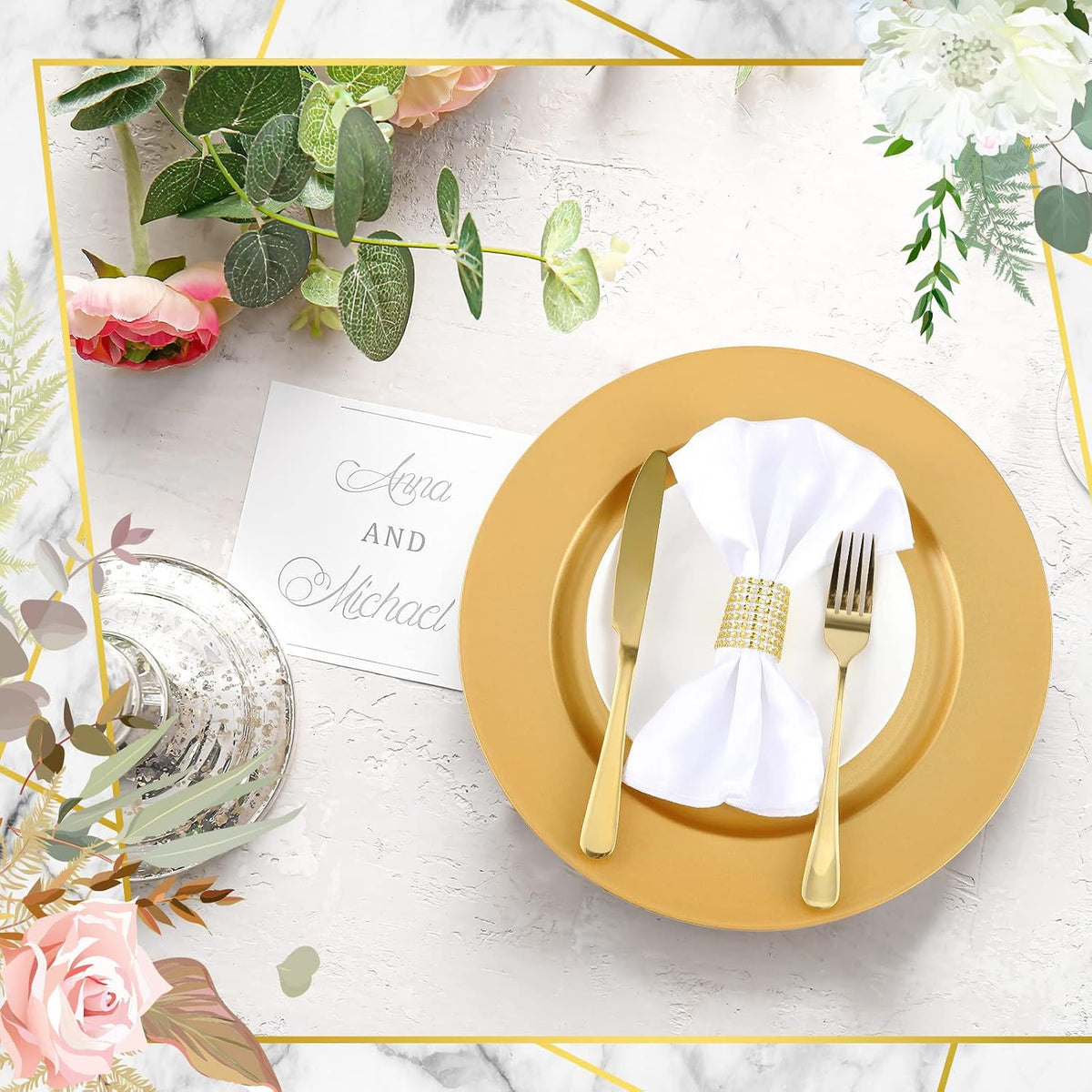 Reusable gold plastic charger plates