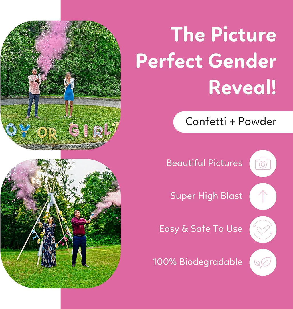 Pink confetti and powder reveal poppers