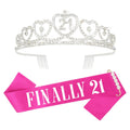 Hot pink 21st birthday sash and rhinestone crown set