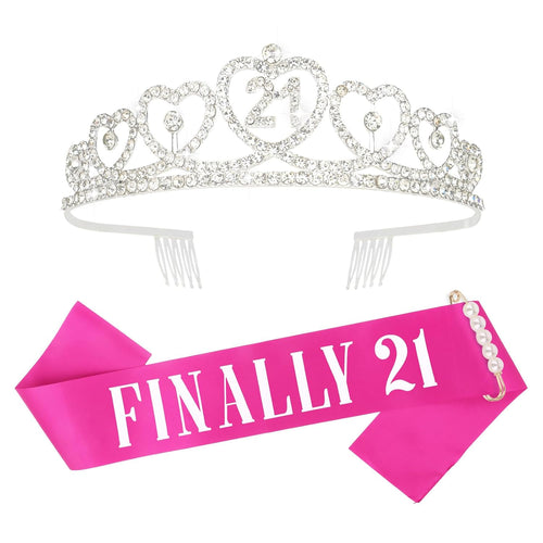 Hot pink 21st birthday sash and rhinestone crown set