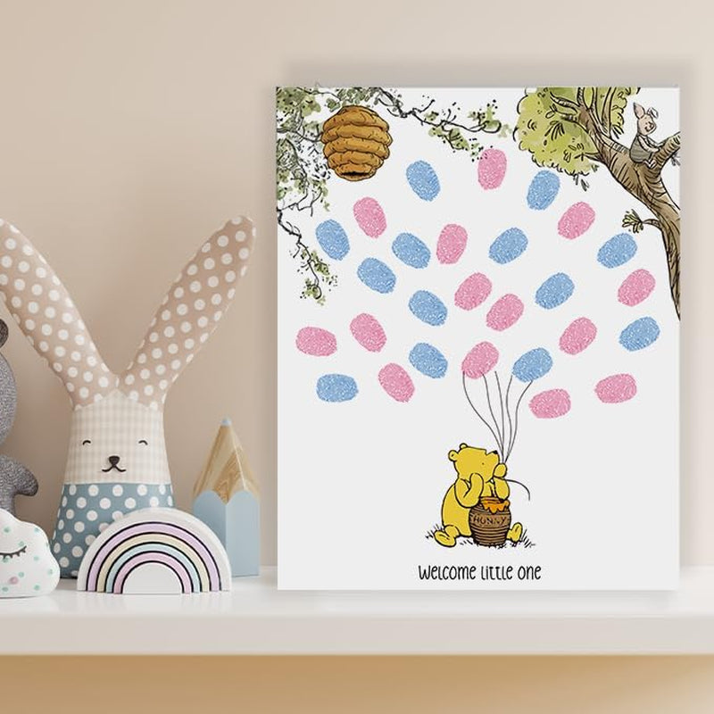 Gender reveal fingerprint tree with pink and blue ink