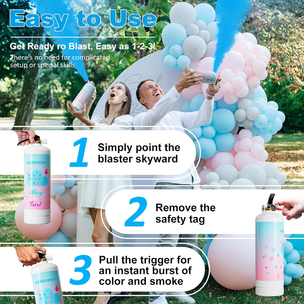 Outdoor gender reveal powder extinguishers in blue