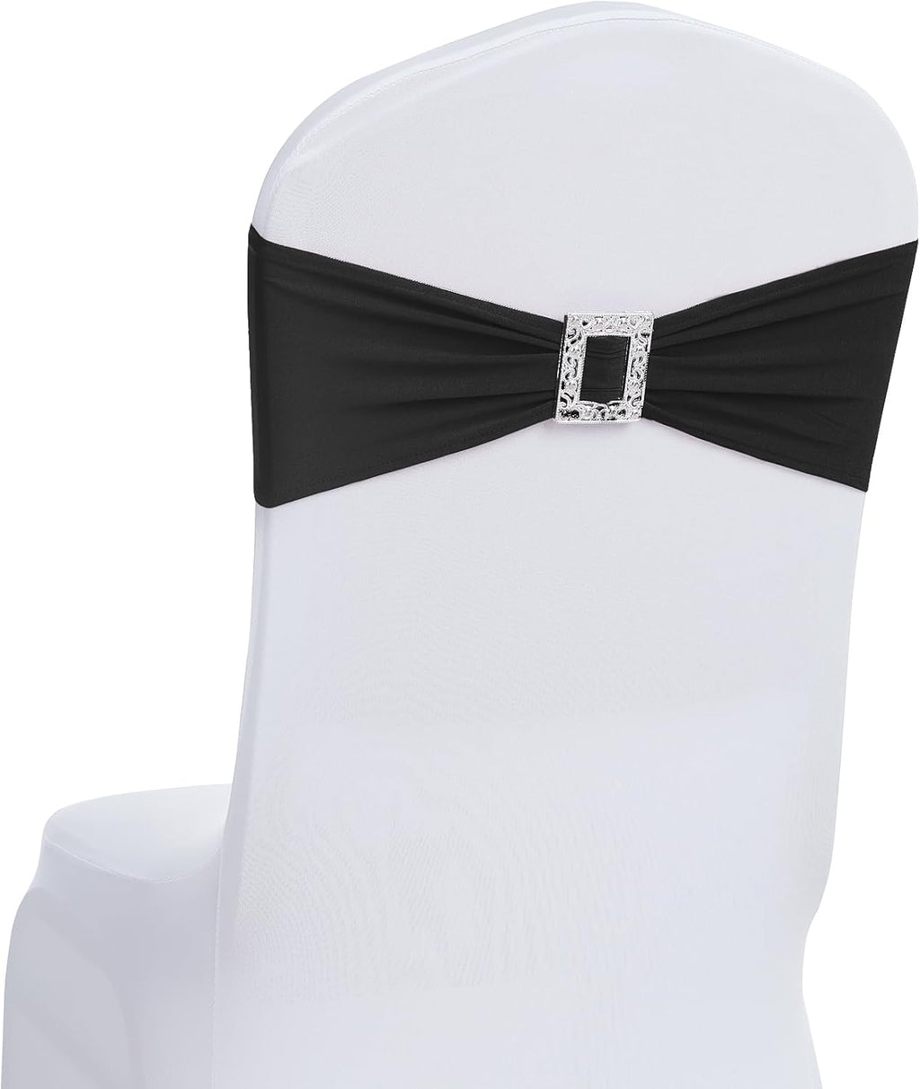 Black spandex chair sashes with buckle