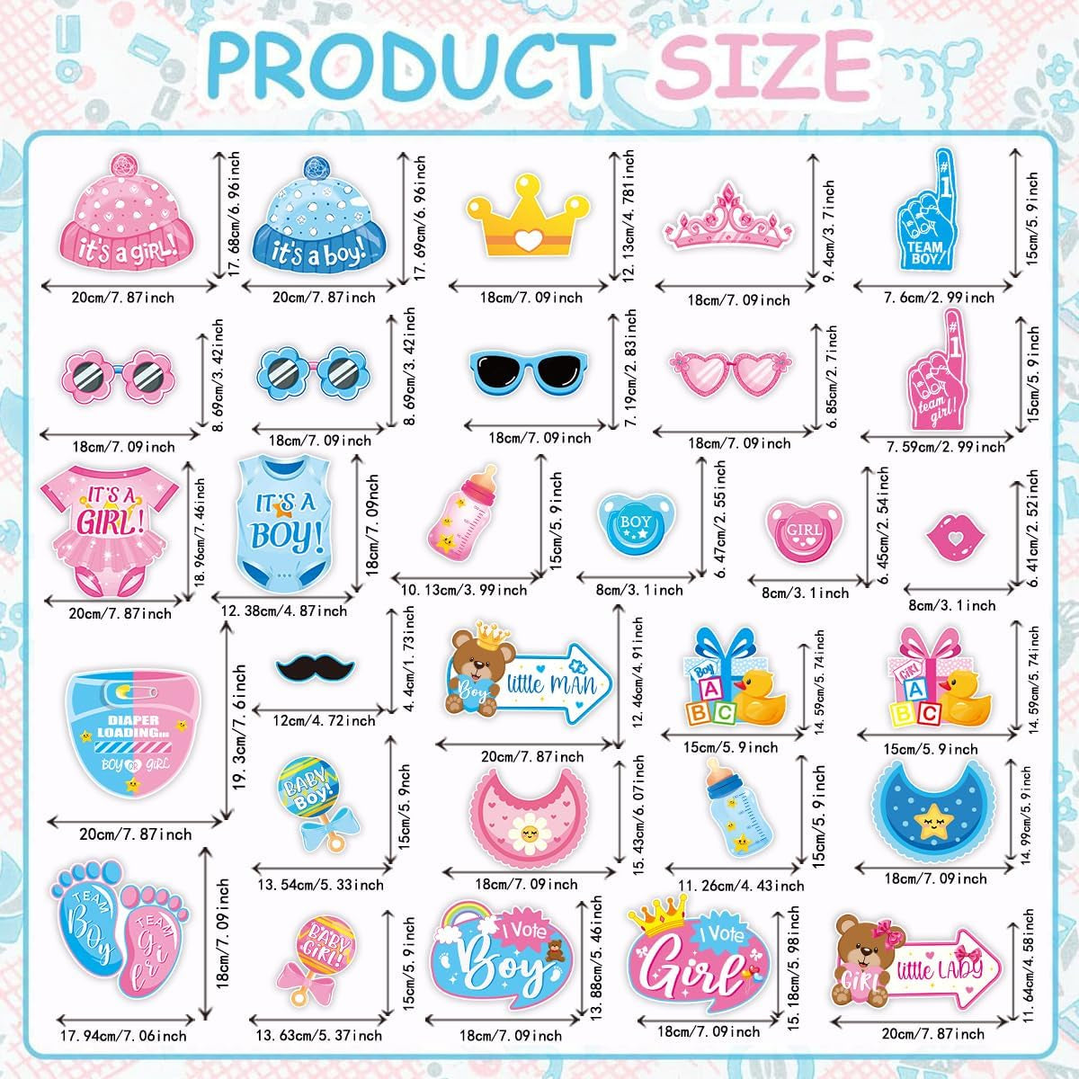 30-piece pink and blue photo prop set