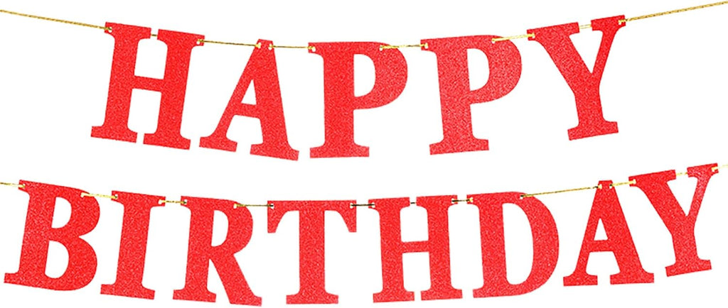 Red glitter Happy Birthday banner