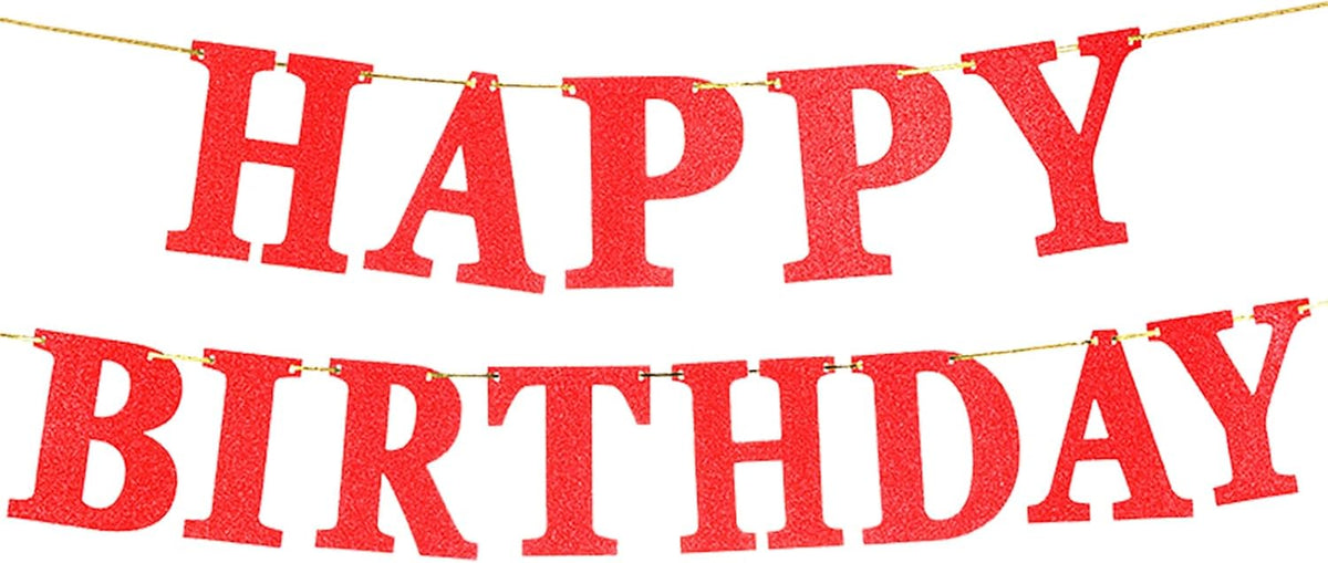 Red glitter Happy Birthday banner