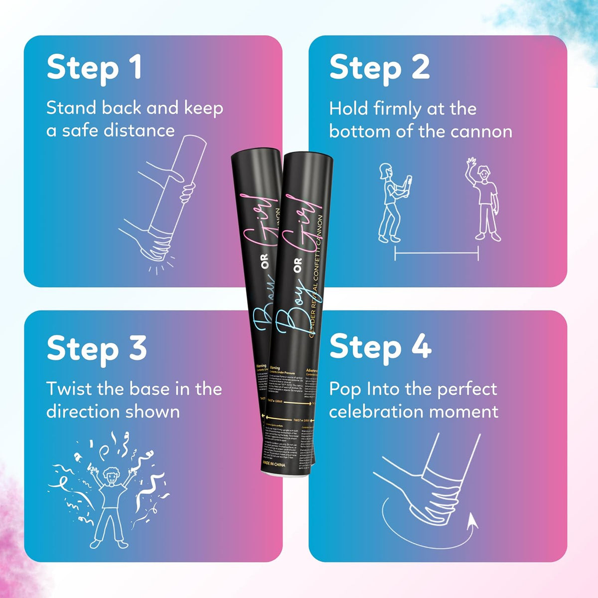 Pink and blue powder reveal party cannons