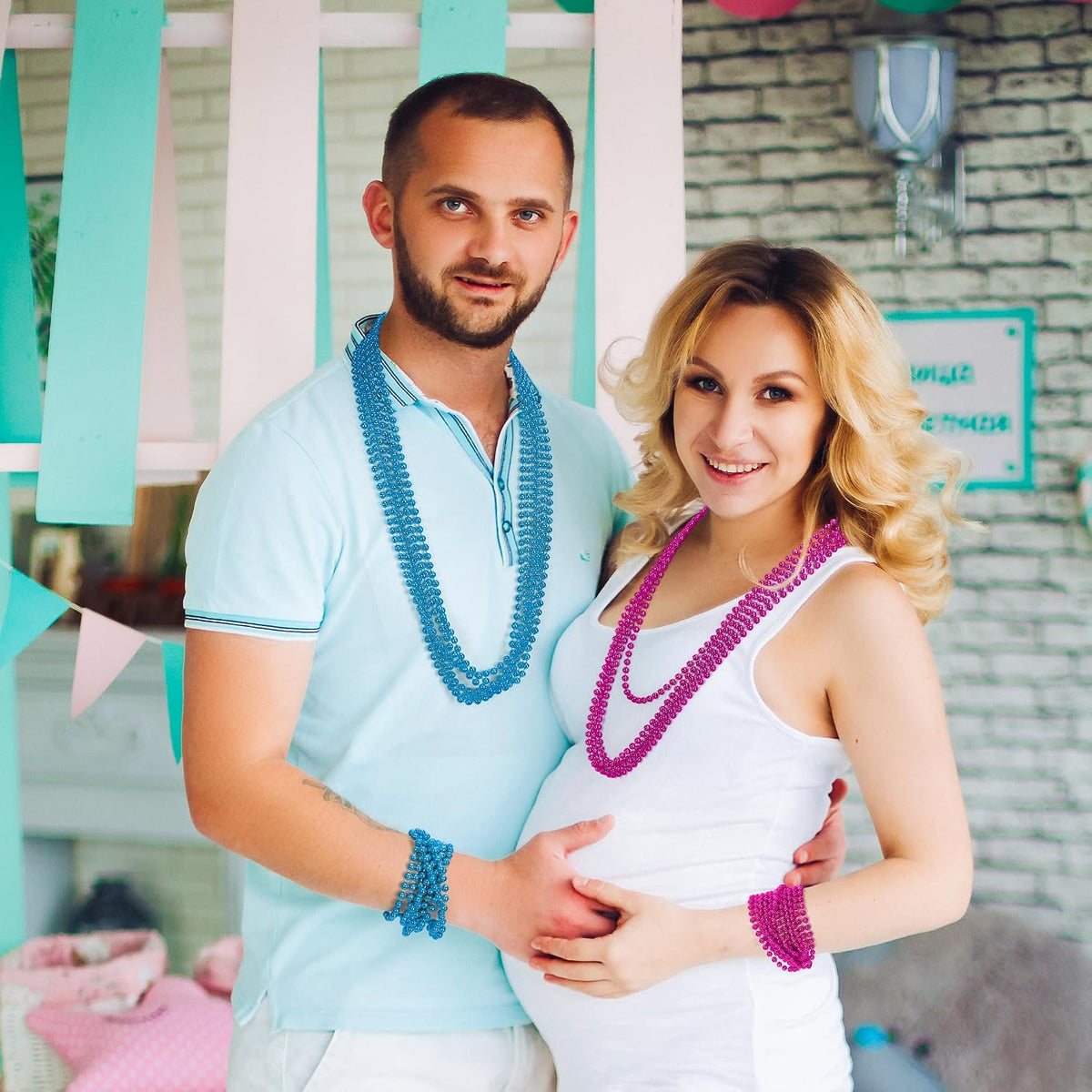 Pink and blue beads for gender reveal celebrations