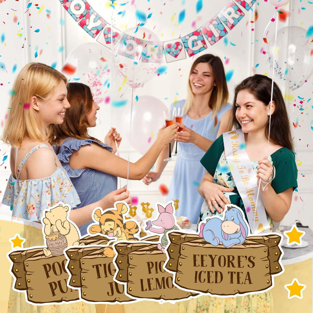 8PCS Winnie Baby Shower Decorations- Pooh Birthday Decorations- Winnie Gender Reveal Decorations-Party Decorations-Drink Label for the Pooh Baby Shower Decorations