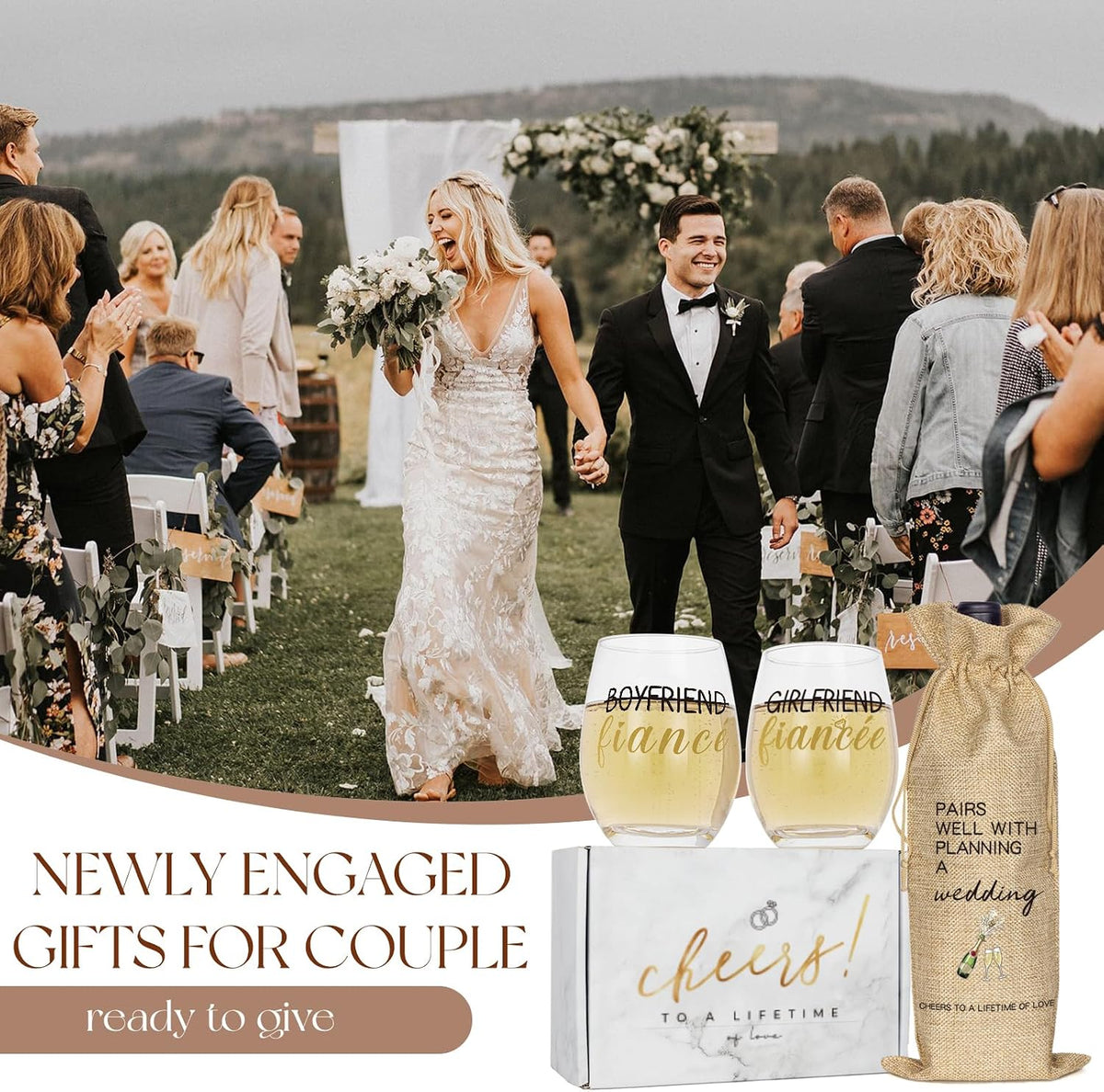 Engagement wine glass gift set for couples