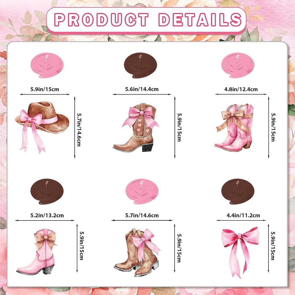Pink cowgirl party décor with boots and bows theme