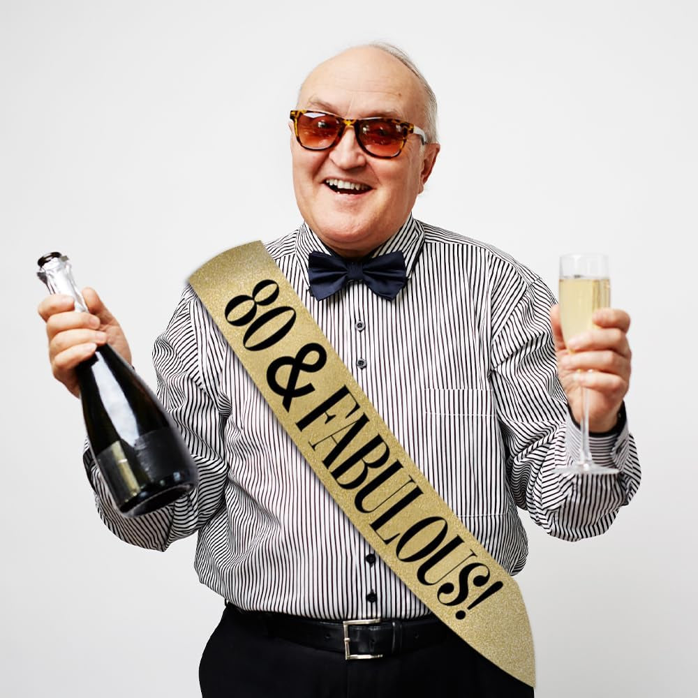 Gold 80th birthday sash for milestone celebrations